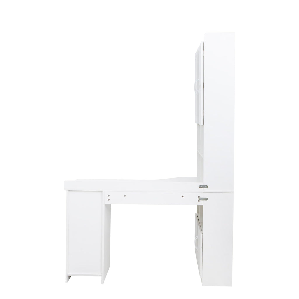 White L Shaped Corner Computer Desk with Bookshelf and Drawer S43886