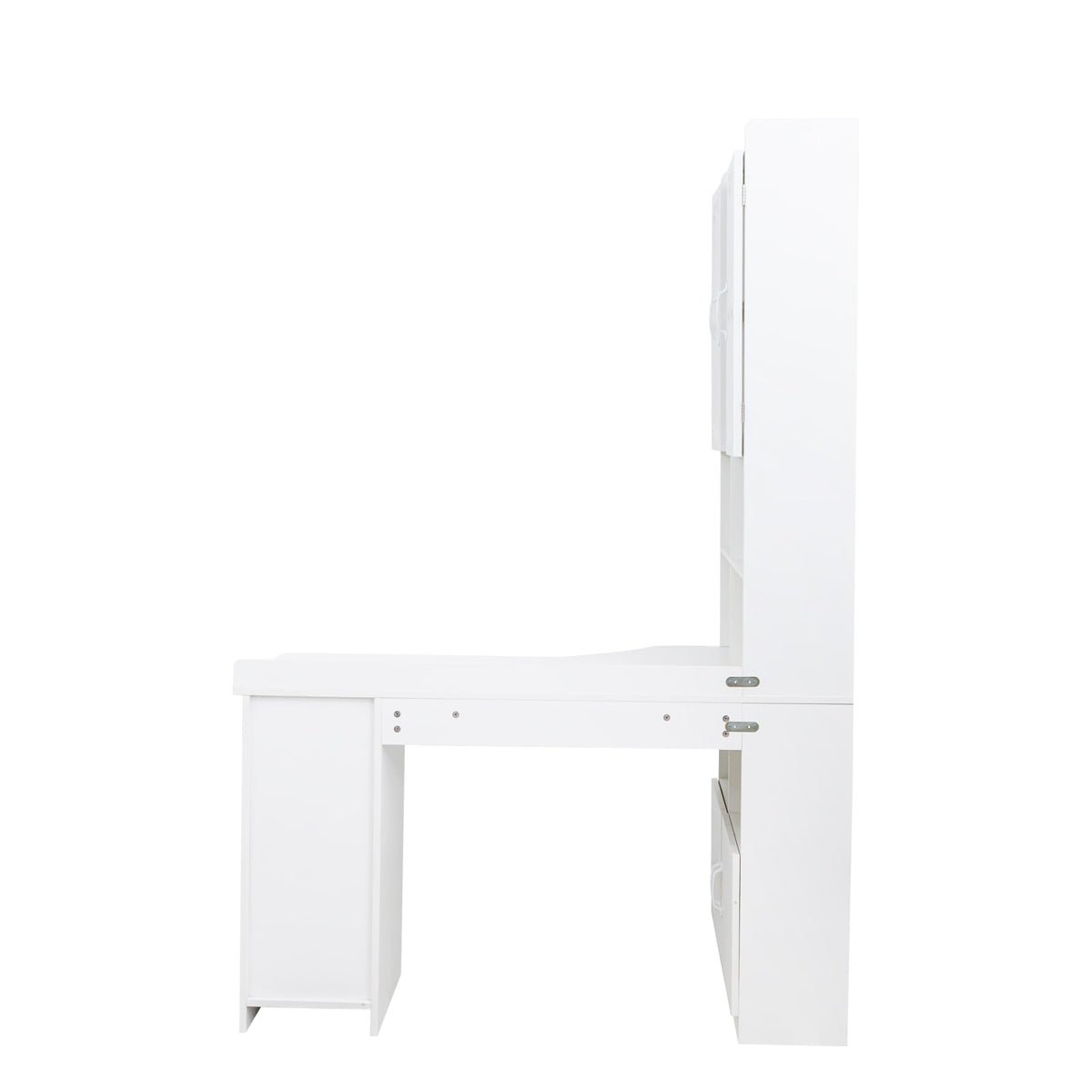 White L Shaped Corner Computer Desk with Bookshelf and Drawer S43886