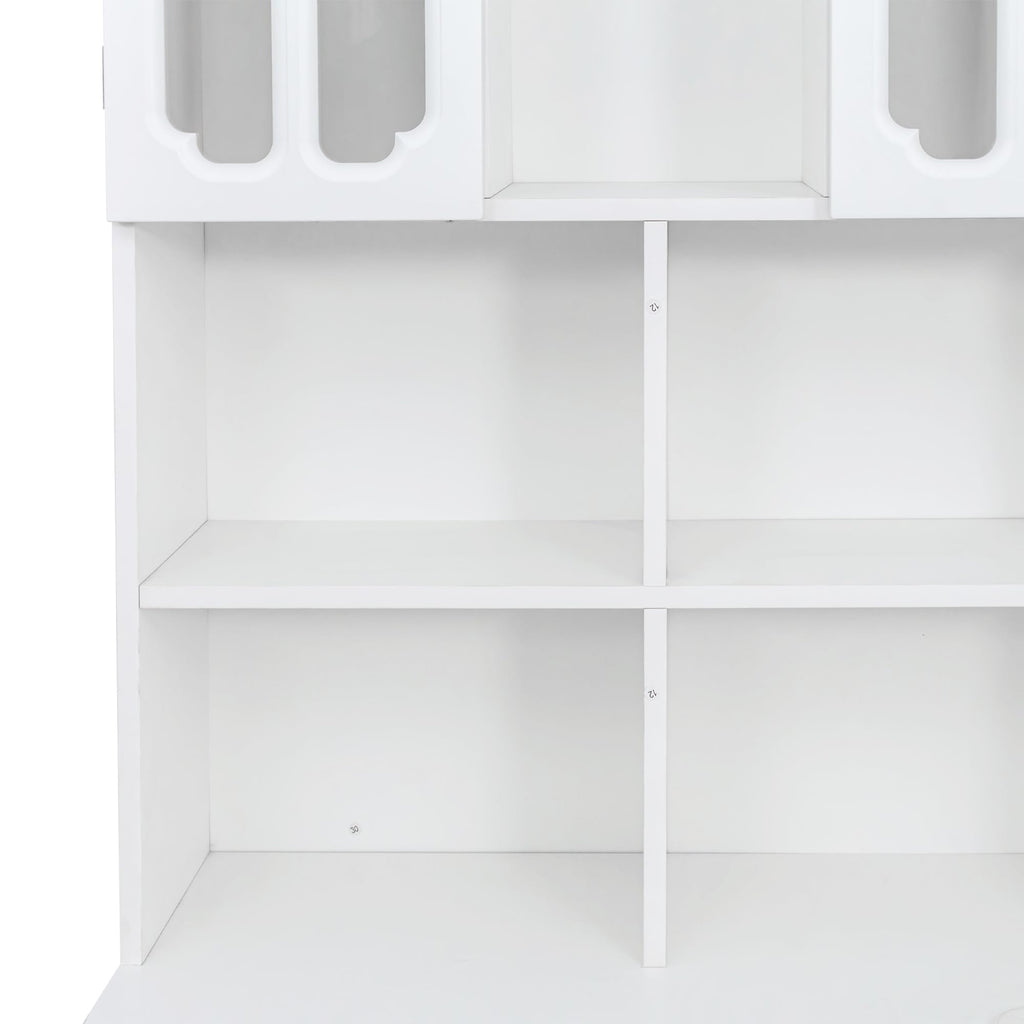 White L Shaped Corner Computer Desk with Bookshelf and Drawer S43886