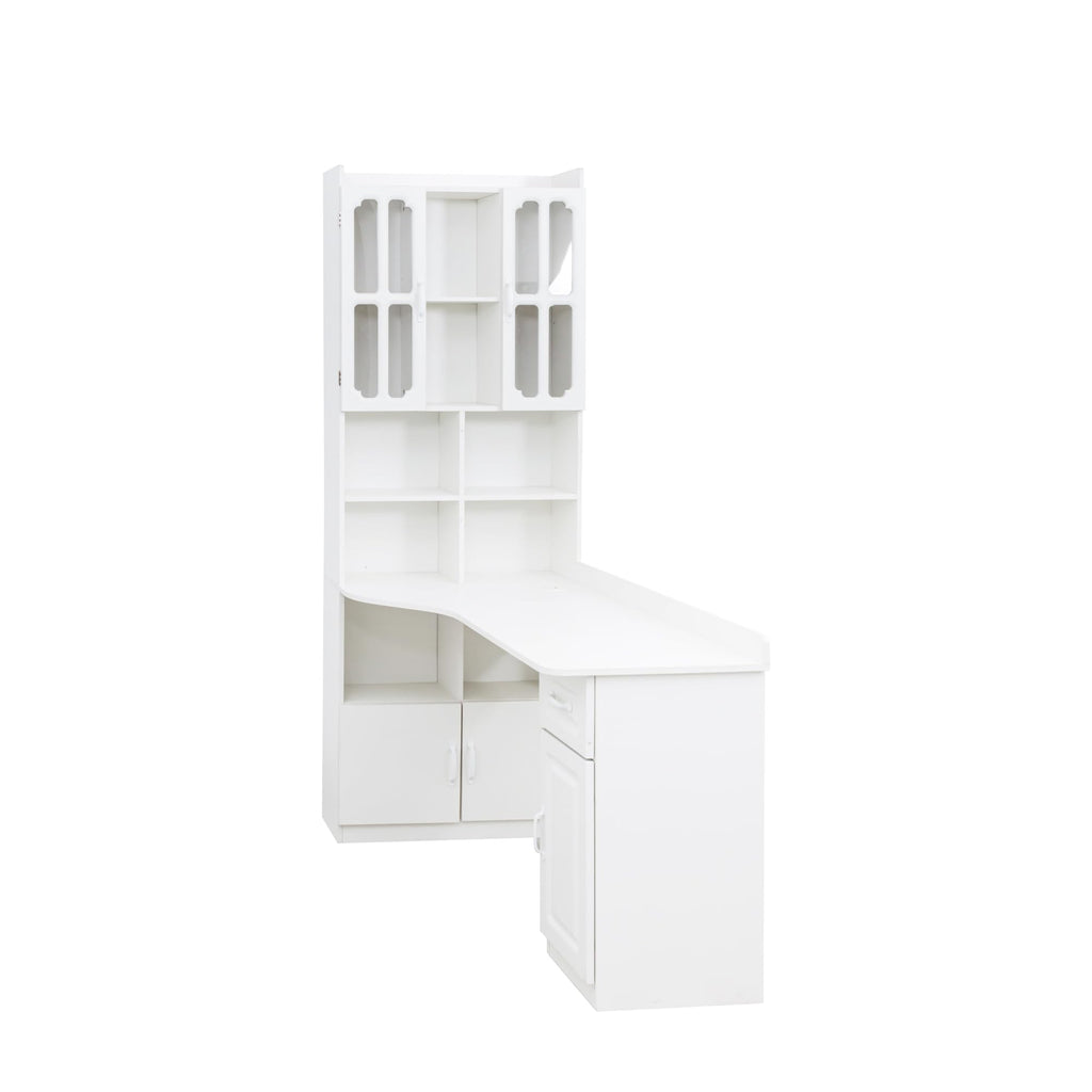 White L Shaped Corner Computer Desk with Bookshelf and Drawer S43886