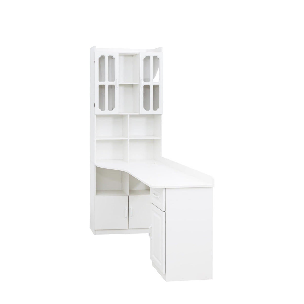 White L Shaped Corner Computer Desk with Bookshelf and Drawer S43886