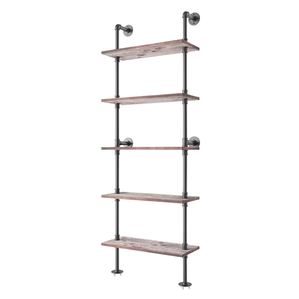 5 Tier Solid Wood Industrial Pipe Ladder Shelf L207