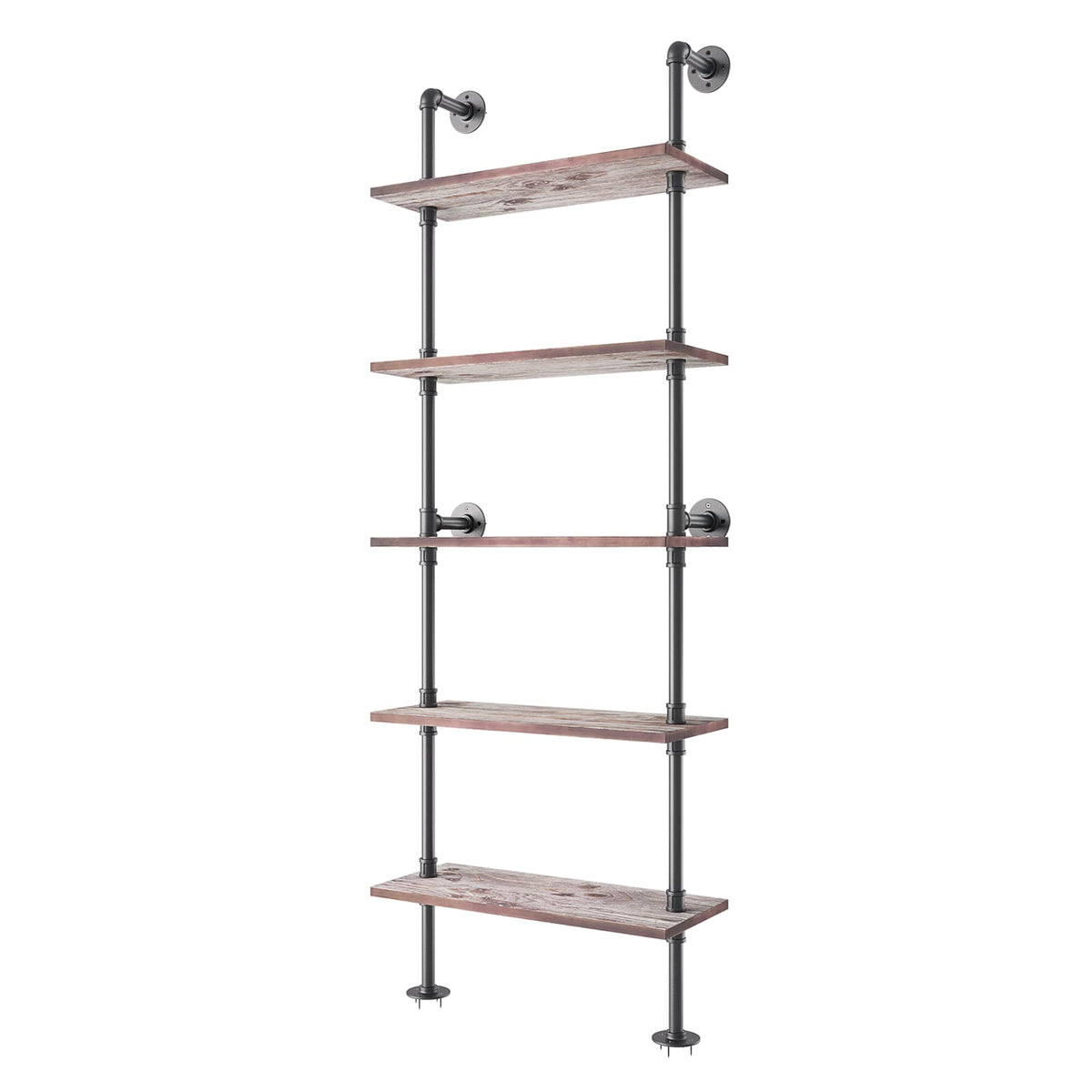 5 Tier Solid Wood Industrial Pipe Ladder Shelf L207