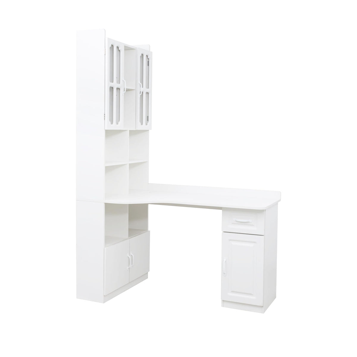 White L Shaped Corner Computer Desk with Bookshelf and Drawer S43886