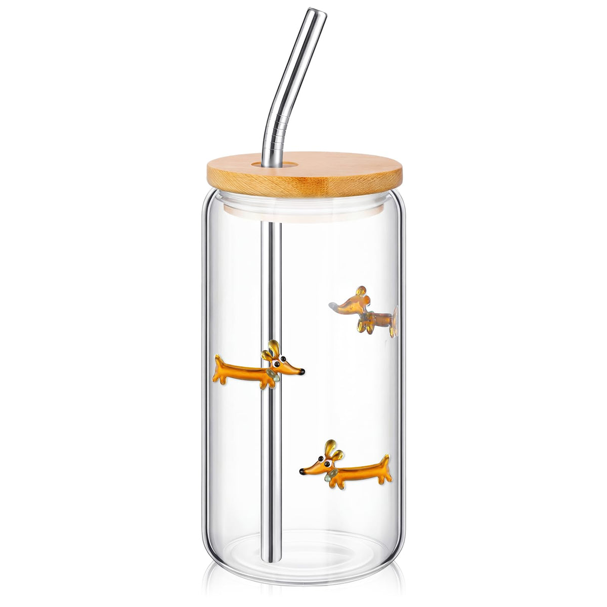 22 oz Dachshund Glass Cup with Lid Straw X310232