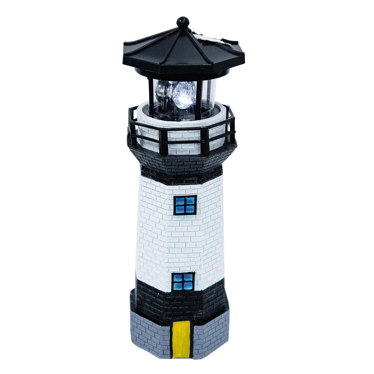 Solar Powered Resin Lighthouse Garden Light Black White J493