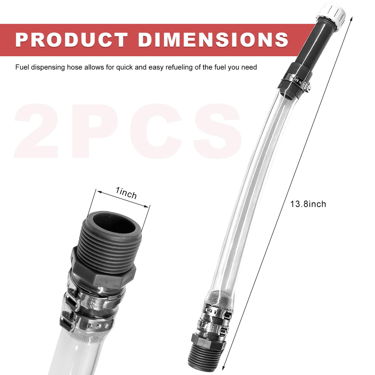 2PCS Clear Fuel Filler Jug Hose Quick Fill Spout D6658