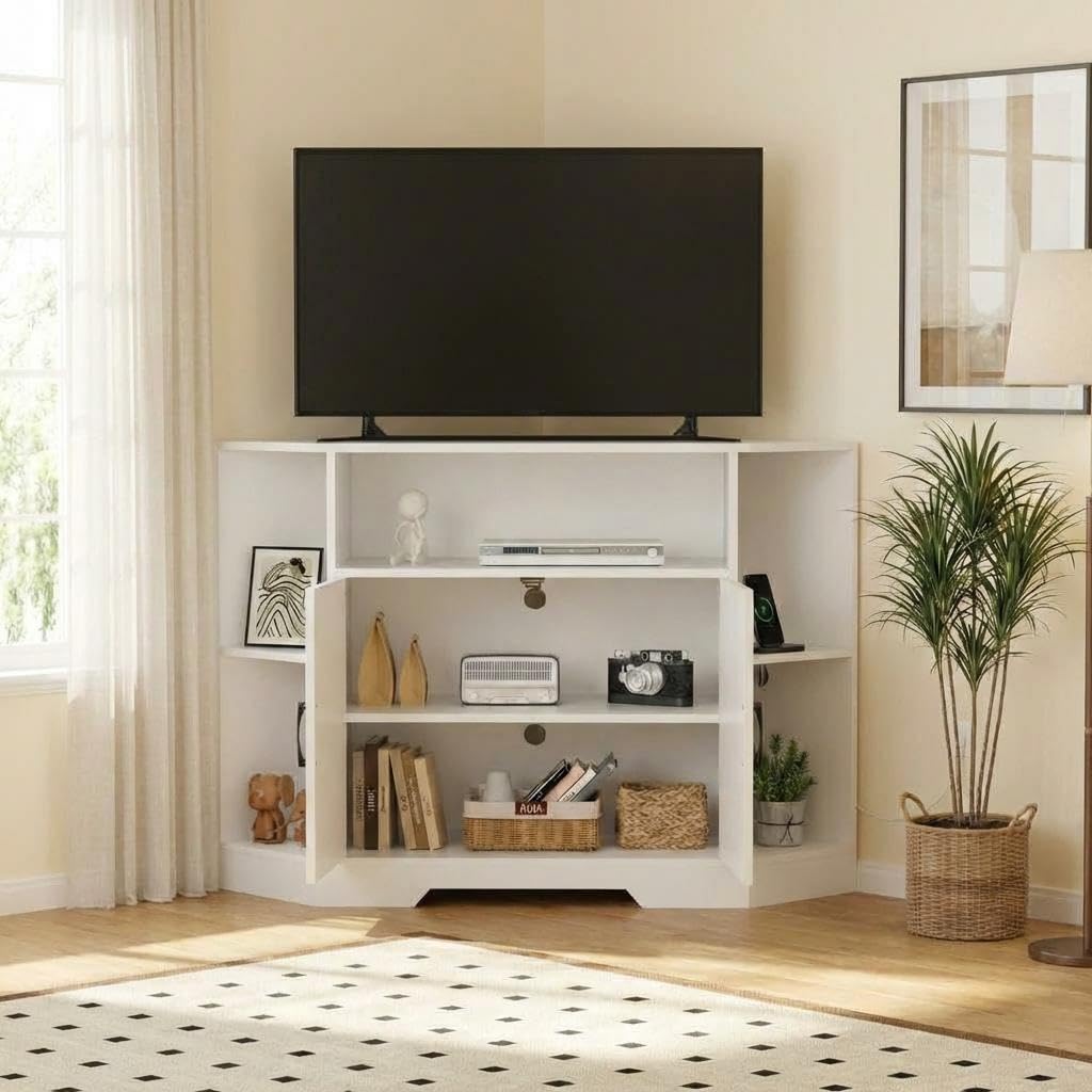 Corner TV Stand with Power Outlet & Barn Doors Z495