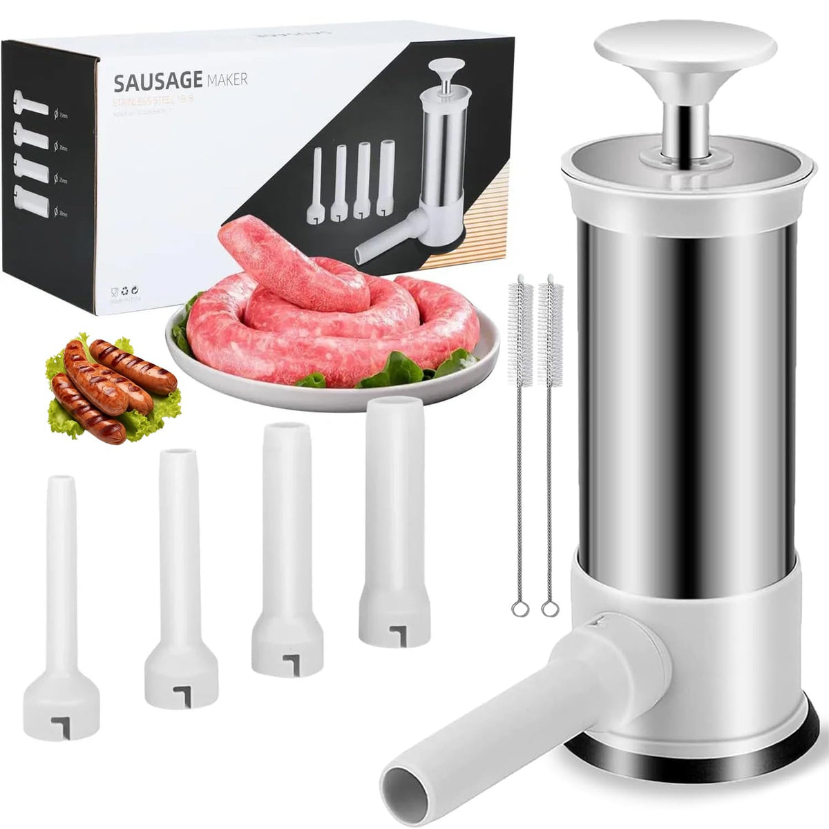 2.2lb Stainless Steel Sausage Stuffer with 4 Stuffing Tubes O8080