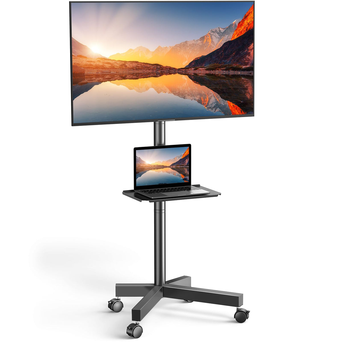 Rolling TV Stand on Wheels for 23-65 Inch TVs, Tilt Mobile TV Cart Holds up to 99 lbs with Adjustable Height Shelf H9430