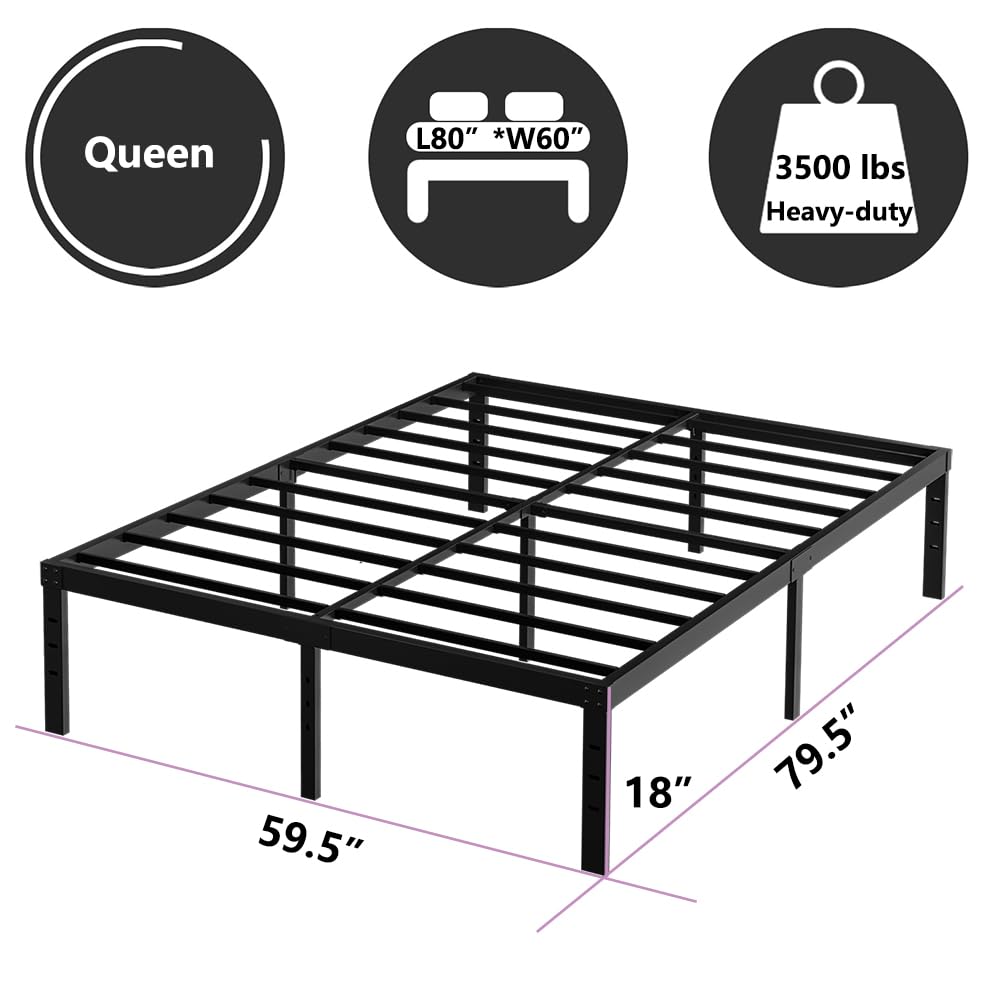 Queen Size 18 Inch Metal Platform Bed Frame Black F58121
