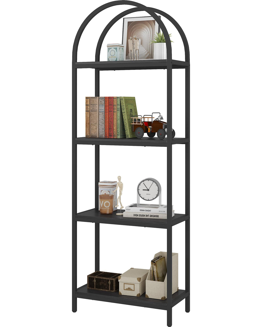 4 Tier Arched Black Bookshelf P9403