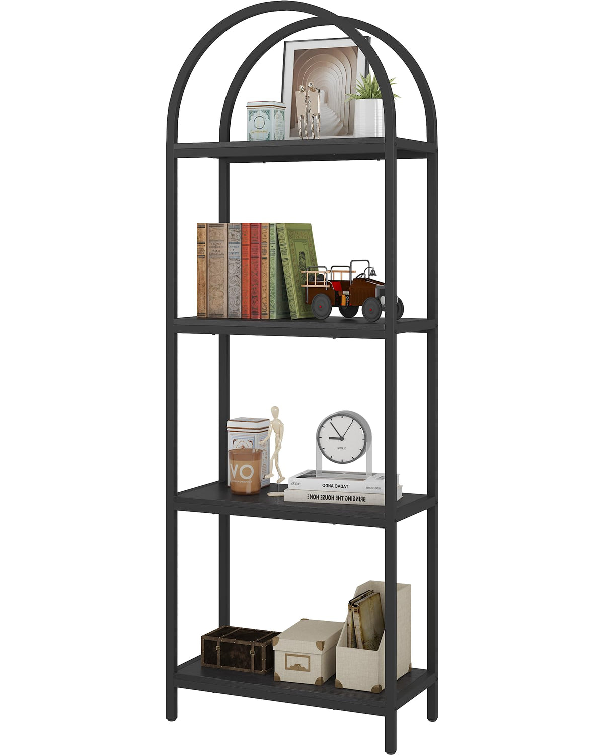 4 Tier Arched Black Bookshelf P9403