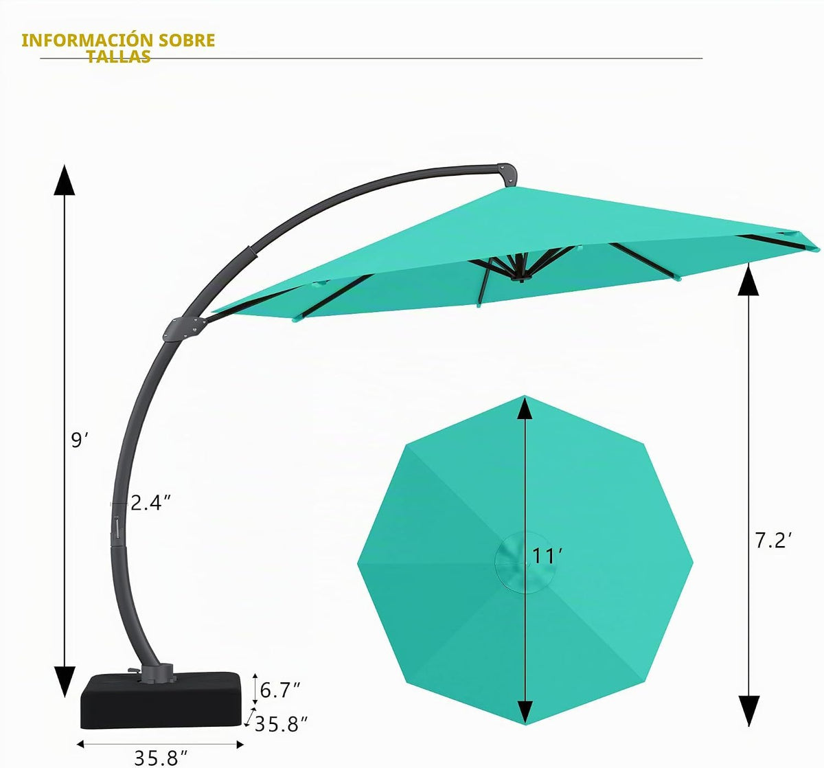 11ft Turquoise Blue Offset Cantilever Patio Umbrella with Base P14999