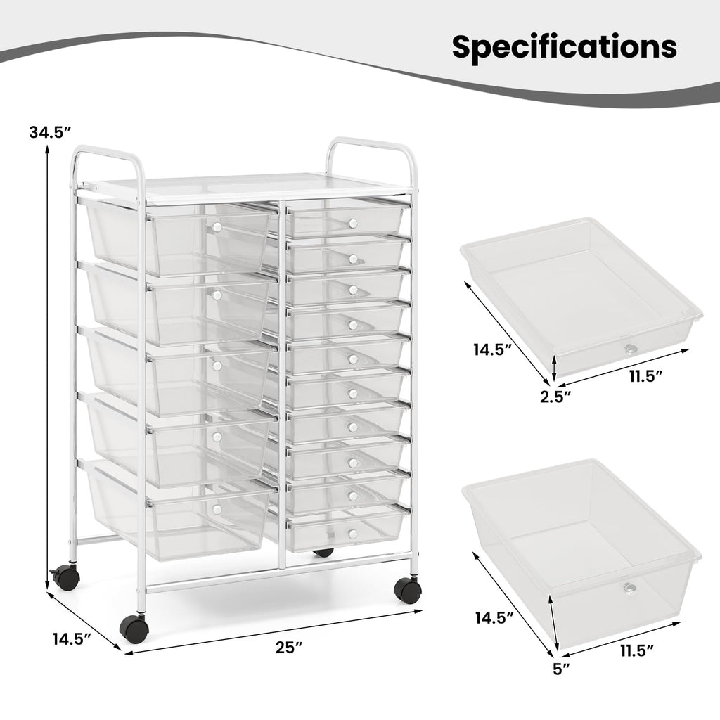 15 Drawer Rolling Storage Cart with Metal Frame Q416