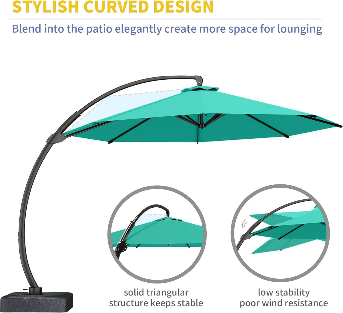 11ft Turquoise Blue Offset Cantilever Patio Umbrella with Base P14999