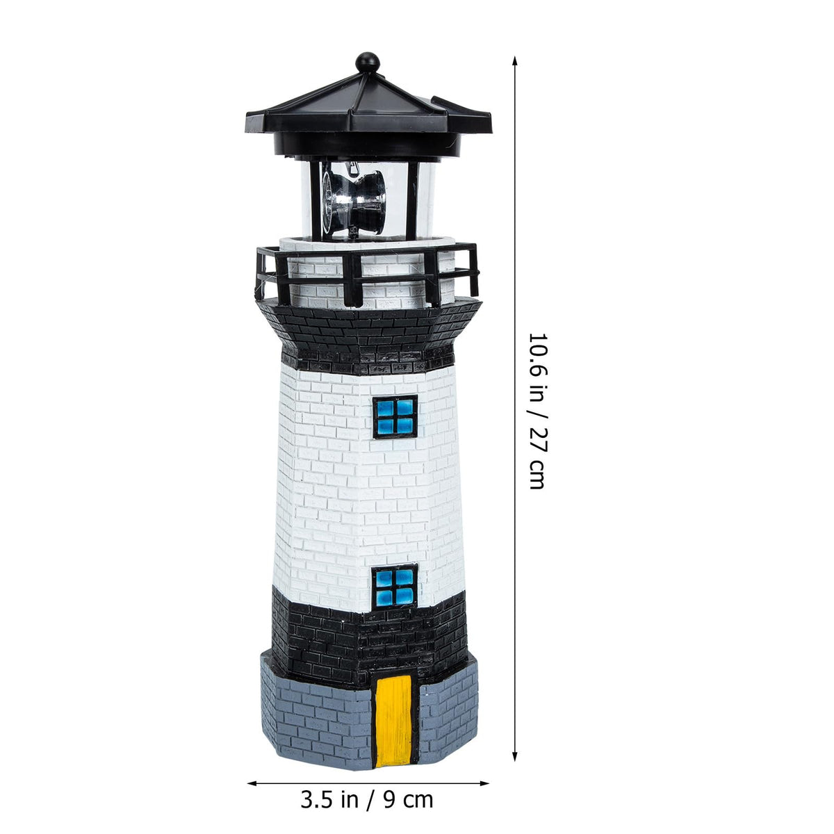Solar Powered Resin Lighthouse Garden Light Black White J493