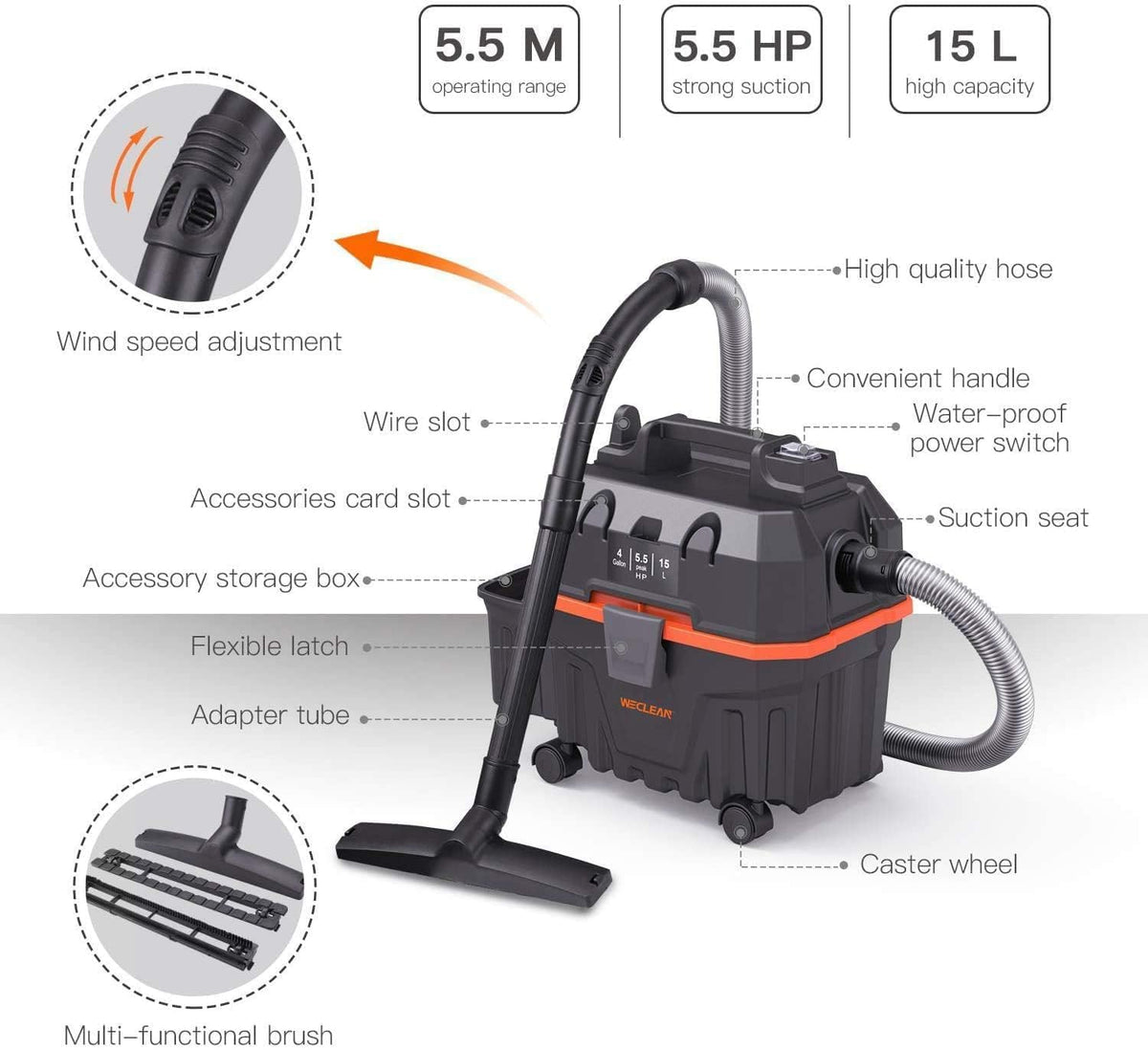 4 Gallon 5.5 Peak HP Wet Dry Vacuum Cleaner with Blower Function S412395