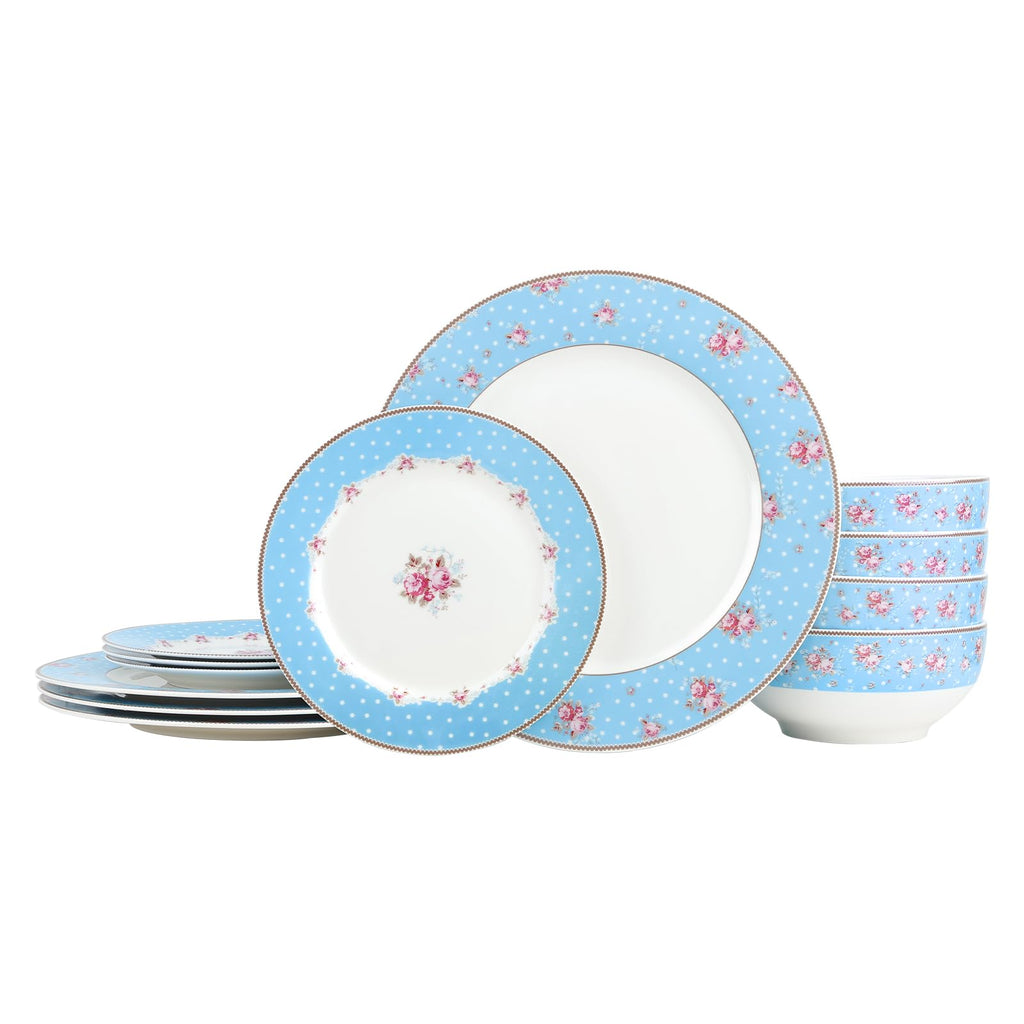 12 Piece Blue Floral Ceramic Dinnerware Set W872920
