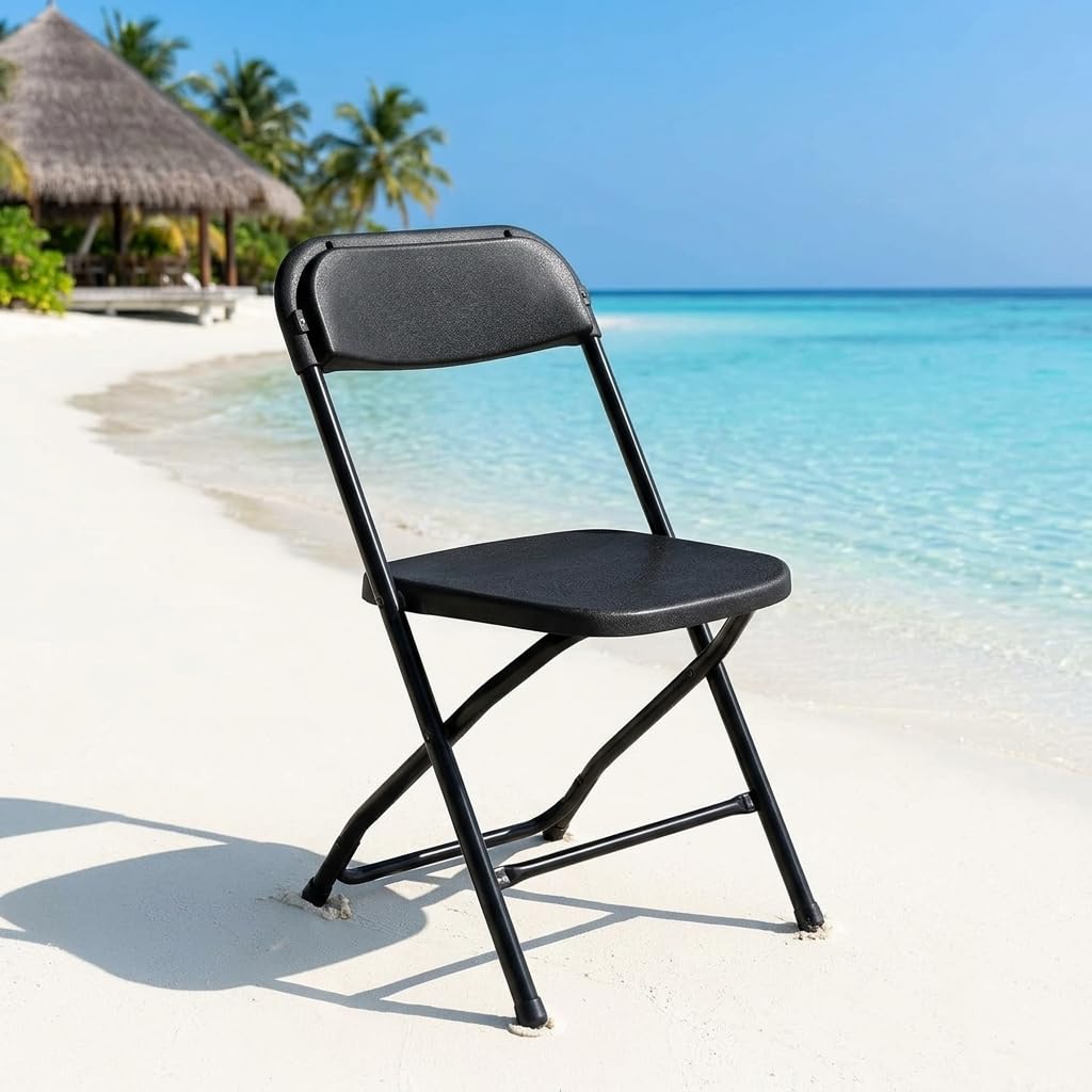 Folding Chairs Set of 10, 330lbs Heavy Duty Plastic Stackable Chairs, Portable Foldable Indoor Outdoor Chairs for Party, Camping, Patio & Events, Black O821