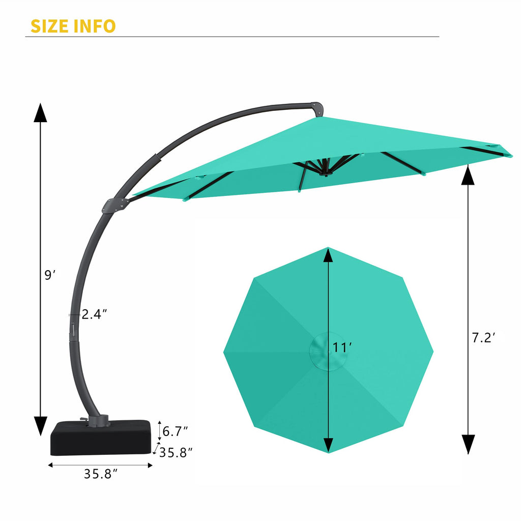 11ft Turquoise Blue Offset Cantilever Patio Umbrella with Base P14999