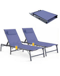 2 Pack Blue Foldable Chaise Lounge Chair with Cup Holder and Pillow B519