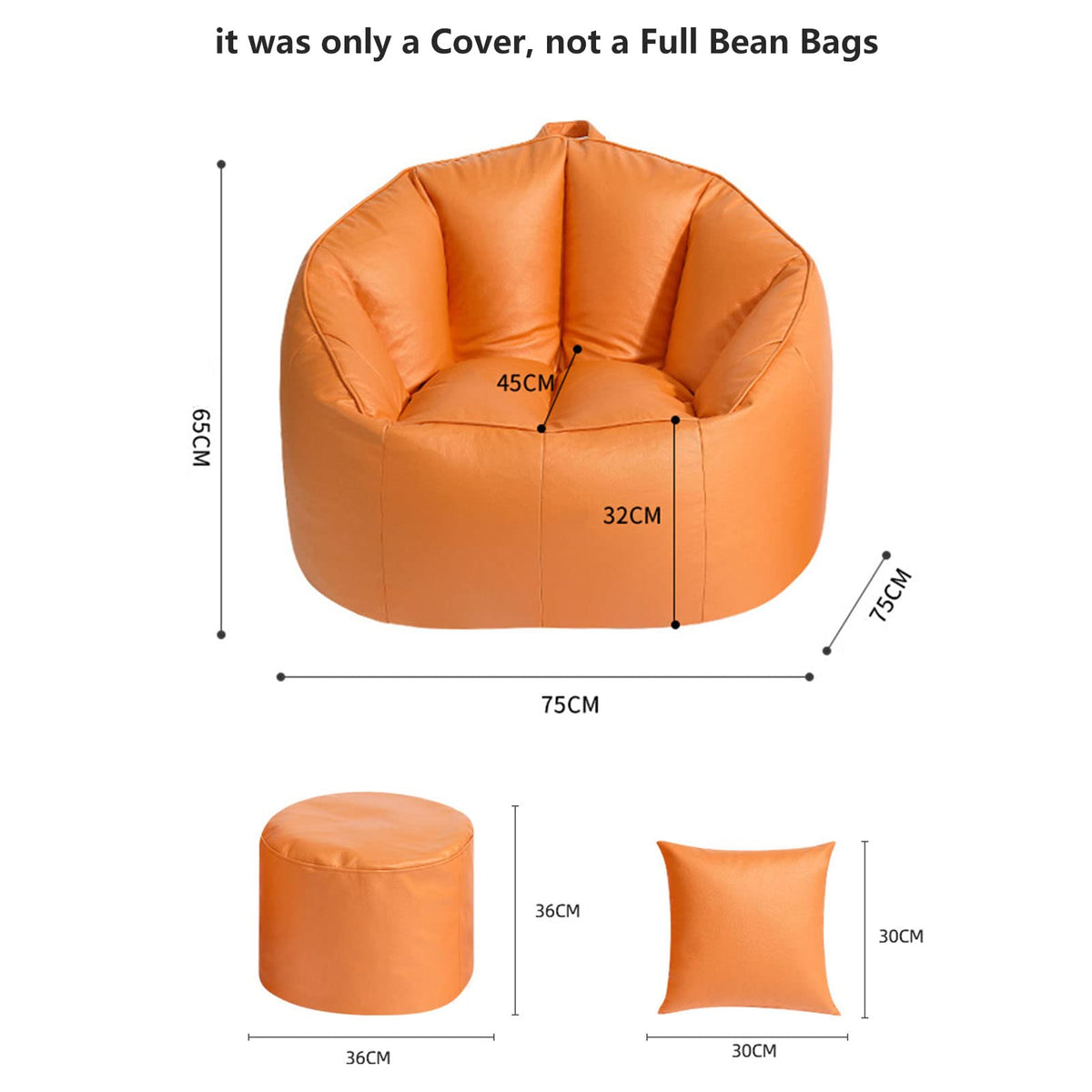 Stuffable Bean Bag Chair Cover Small Beige Yellow W5837