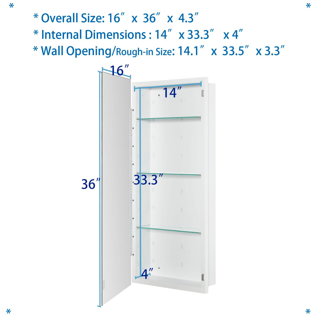 Bathroom Medicine Cabinet with Beveled Edge Mirrored Door 16 x 36 inch M2885