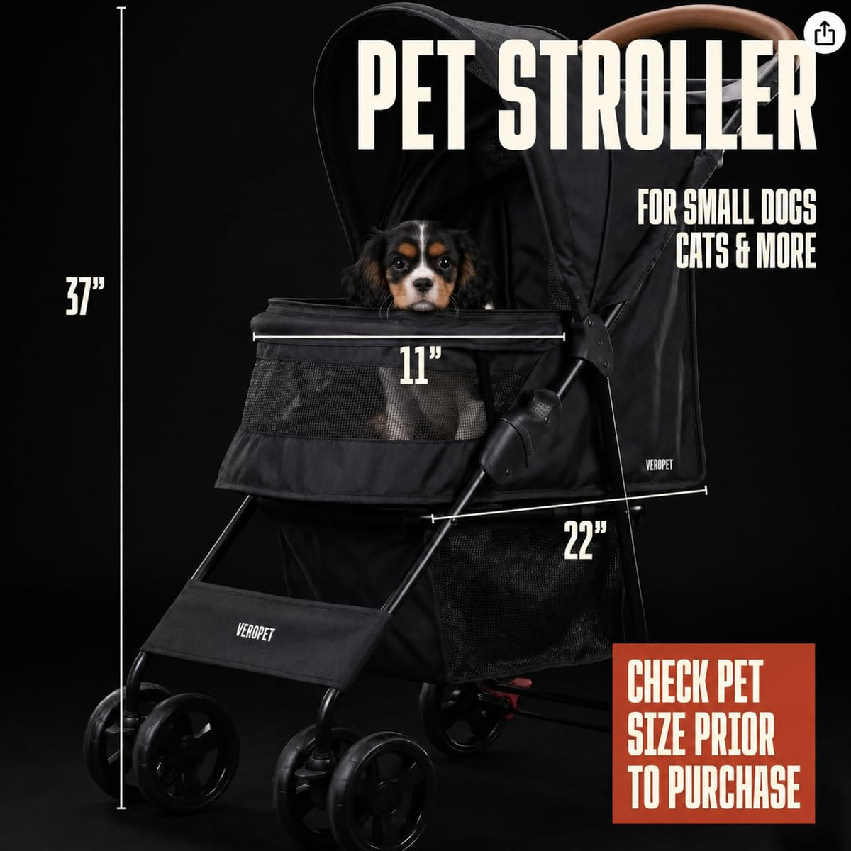Foldable Pet Stroller with Mesh, Storage Basket & Cup Holder Q158330