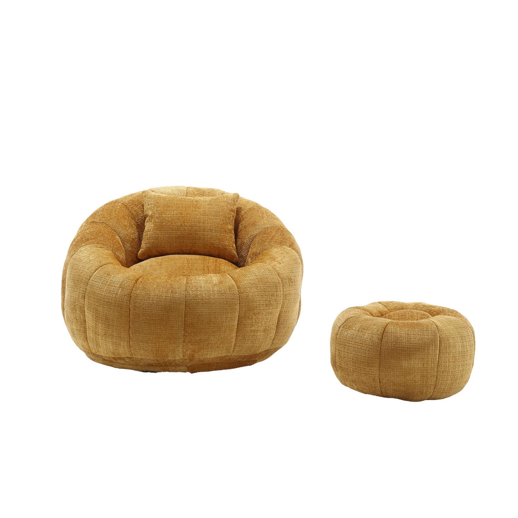 Yellow Chenille Memory Foam Bean Bag Chair with Ottoman W1160