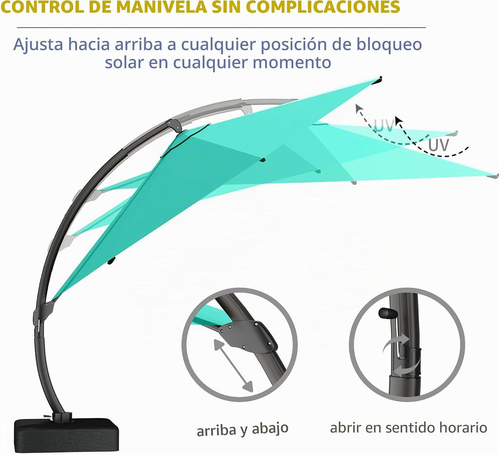 11ft Turquoise Blue Offset Cantilever Patio Umbrella with Base P14999