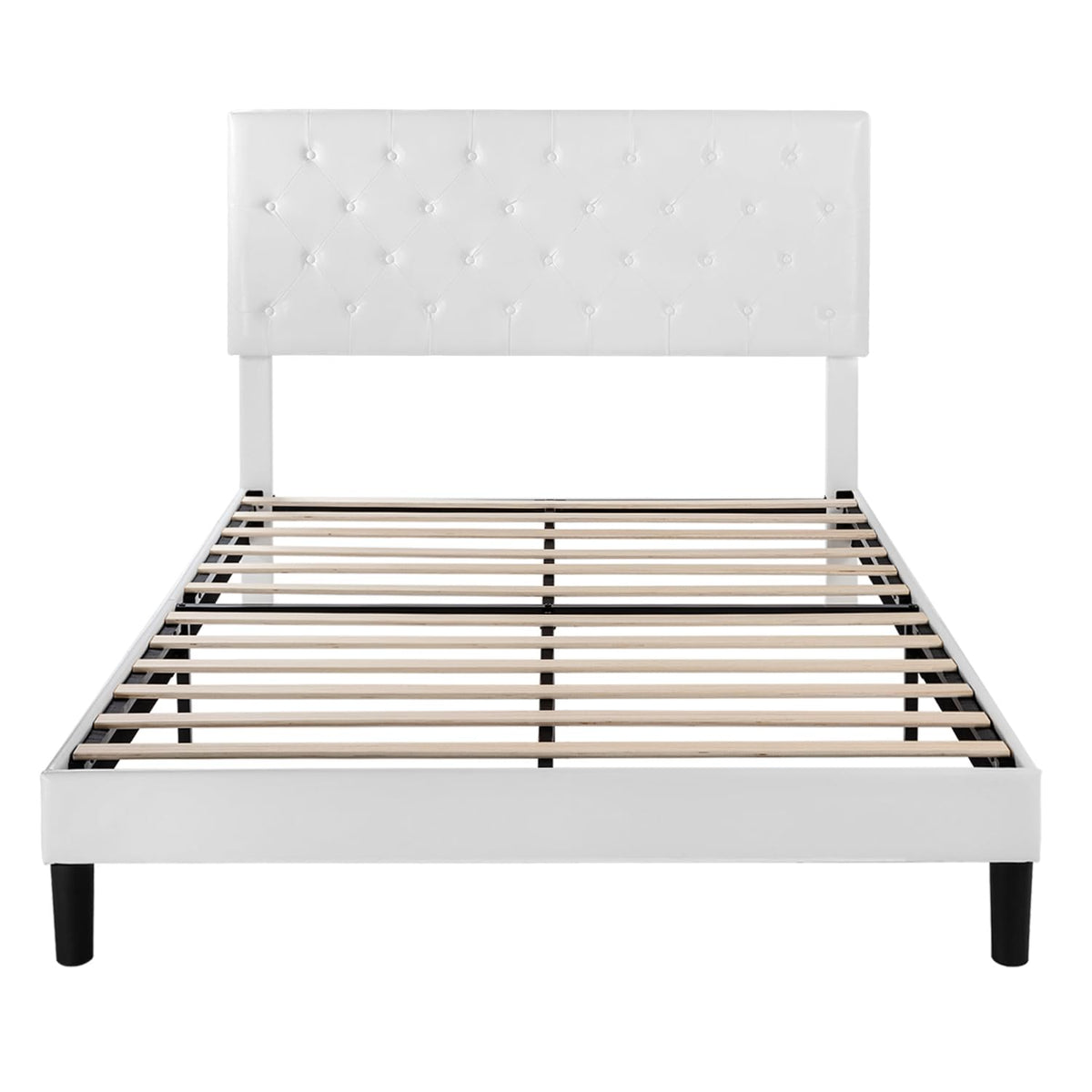 Queen Size Platform Bed Frame with Faux Leather Headboard Z912561