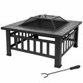 32 Inch Square Metal Wood Burning Fire Pit with Spark Screen and Poker X4632