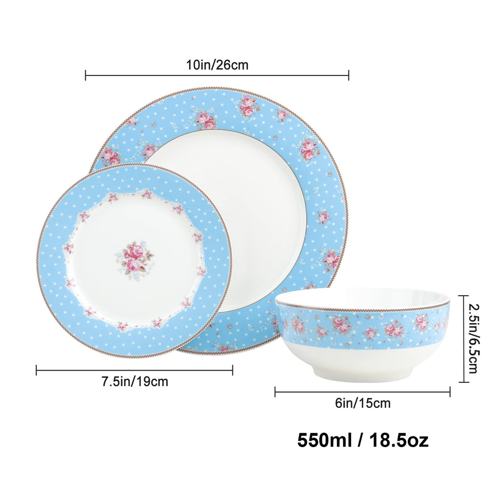 12 Piece Blue Floral Ceramic Dinnerware Set W872920