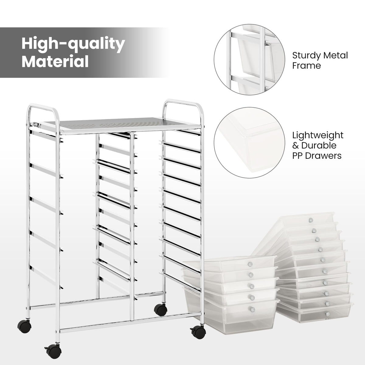 15 Drawer Rolling Storage Cart with Metal Frame Q416