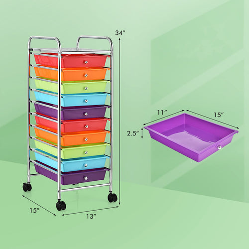 10-Tier Rolling Storage Cart with Drawers L830
