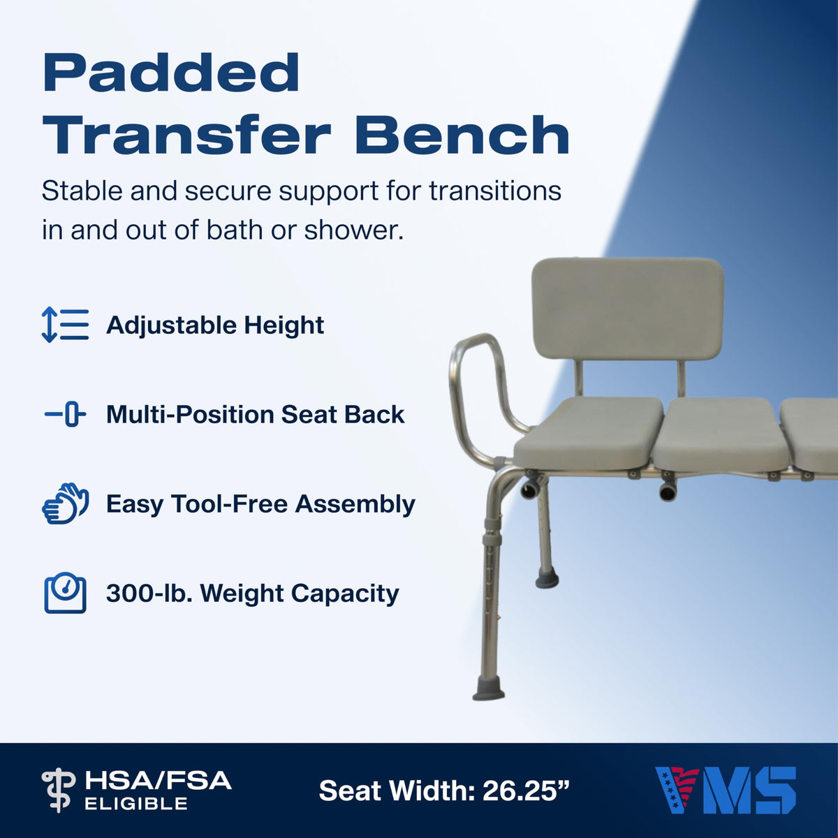 Padded Transfer Bench 300 lbs Capacity Height Adjustable Q5912