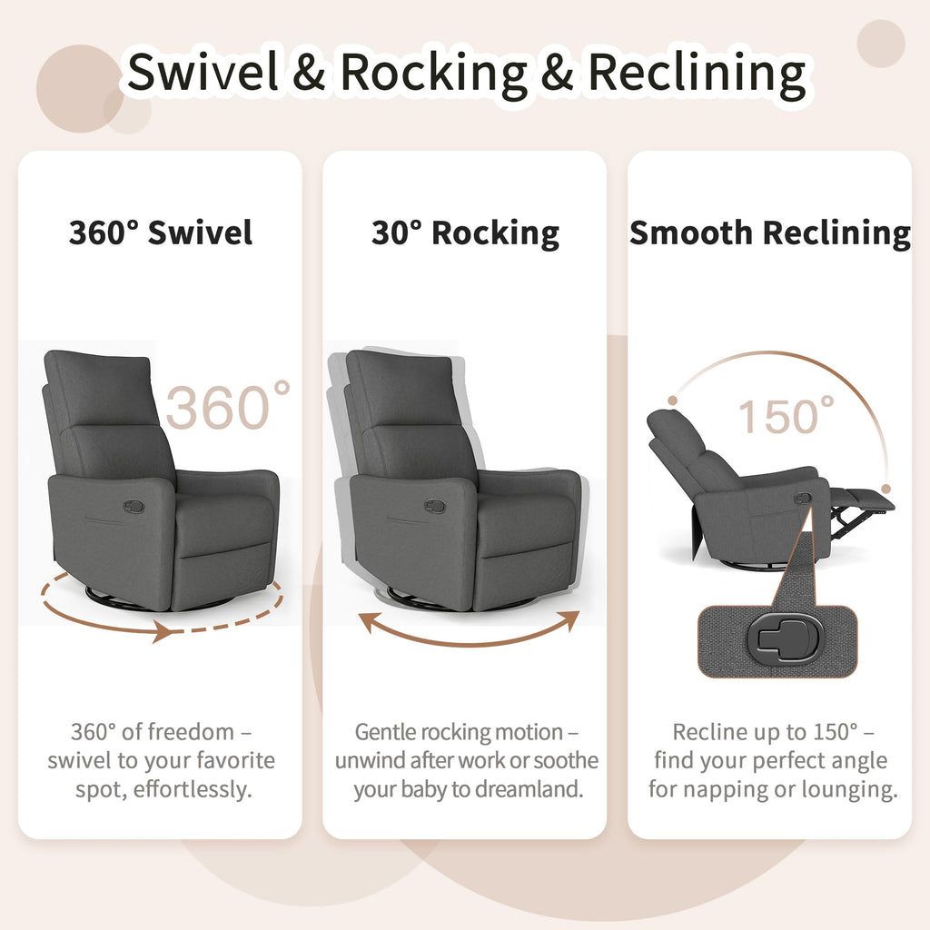 Light Brown Velvet Swivel Rocker Recliner Chair V9658