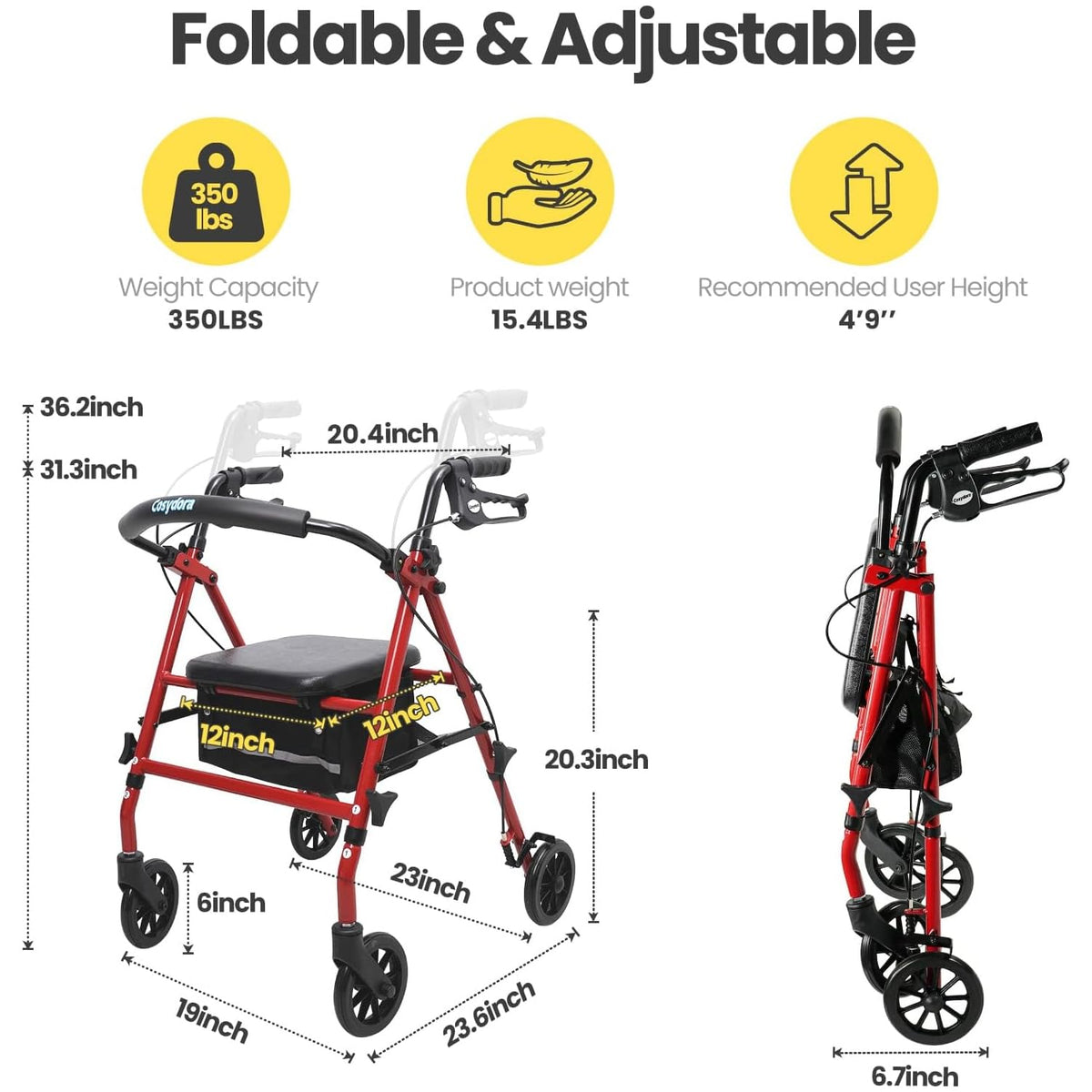 Heavy-Duty Rollator Walker with Seat D397