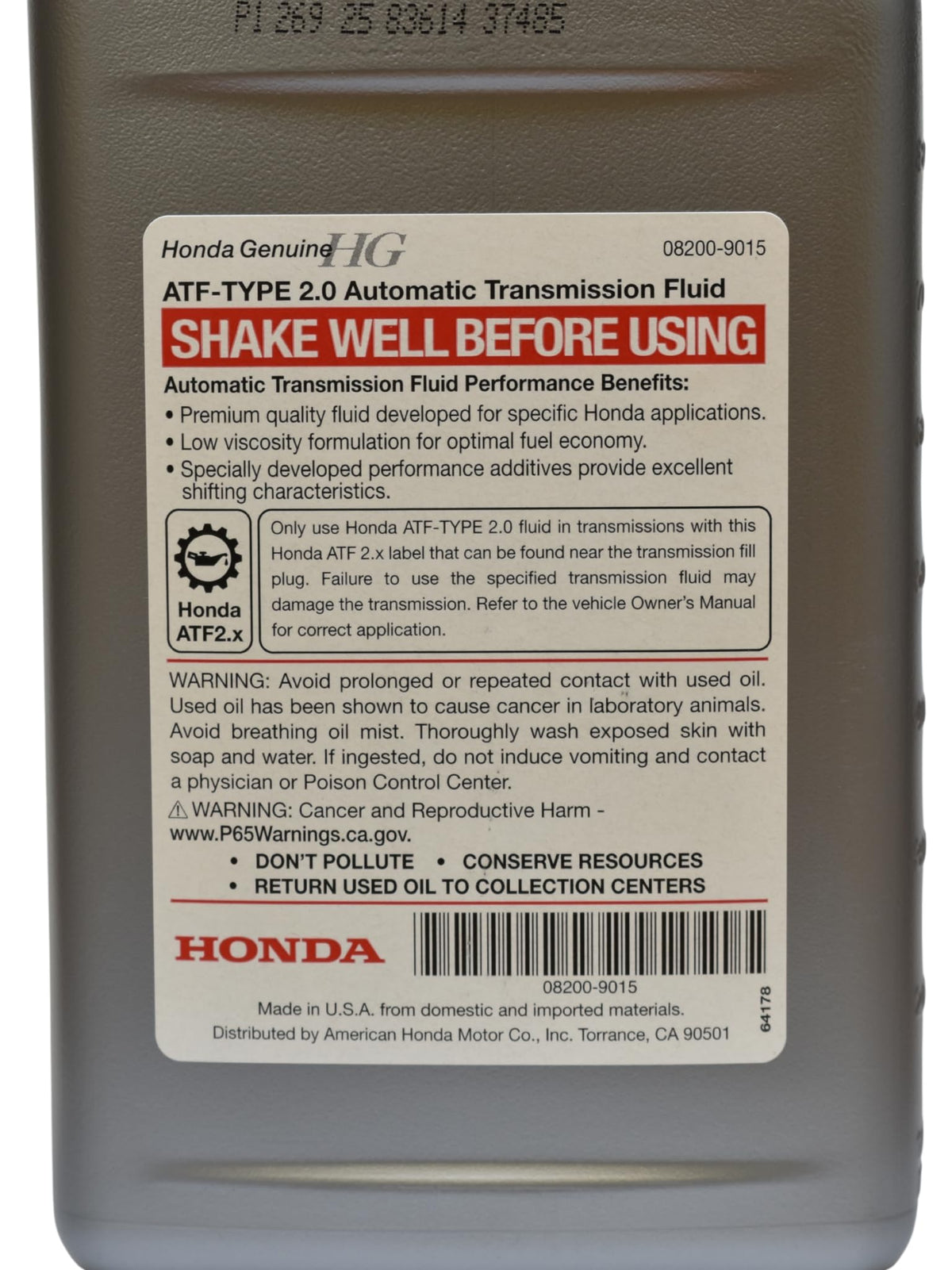 Automatic Transmission Fluid ATF-Type 2.0 1 Quart J599771