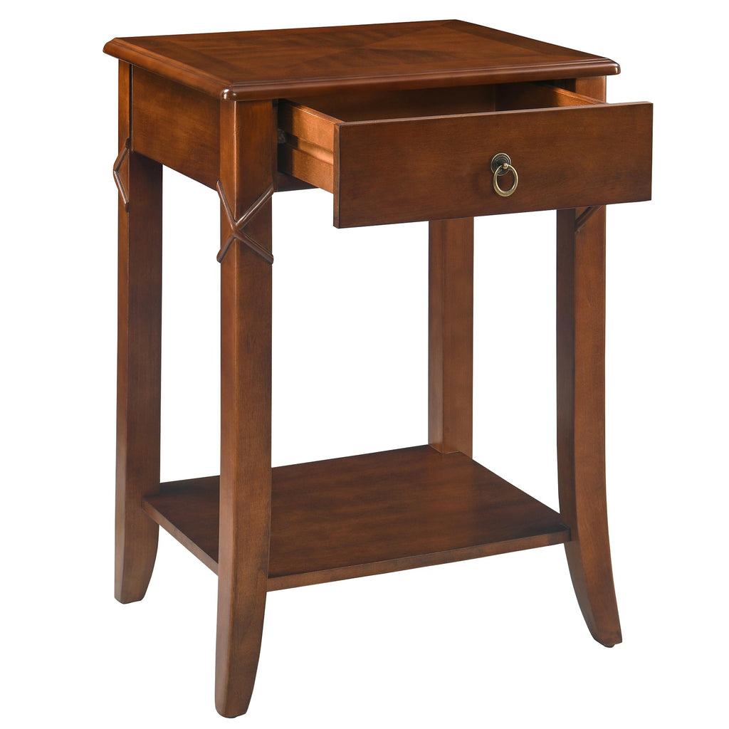 Small Solid Wood Side End Table with Drawer and Storage Shelf S3702