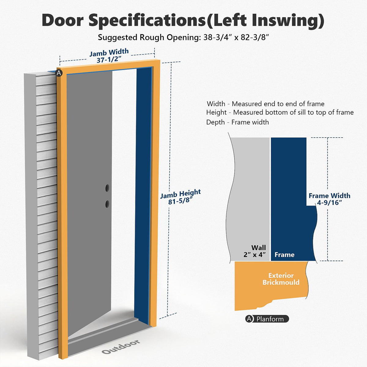 Fiberglass Exterior Door with Brickmould, 36 x 80 Left Hand Inswing 9 Lite Glass V1319