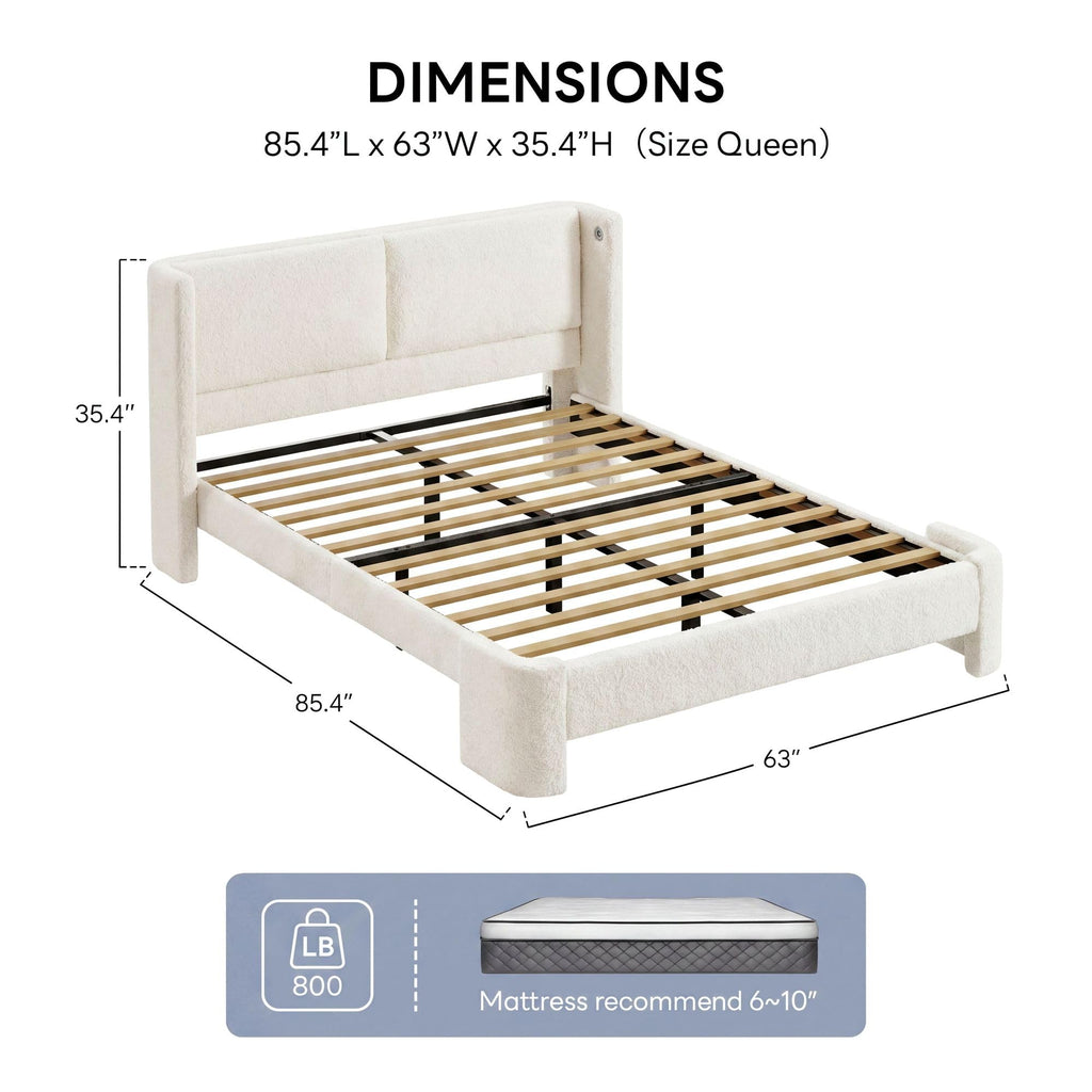 Queen Bed Frame with USB Ports & Wingback Headboard A5762