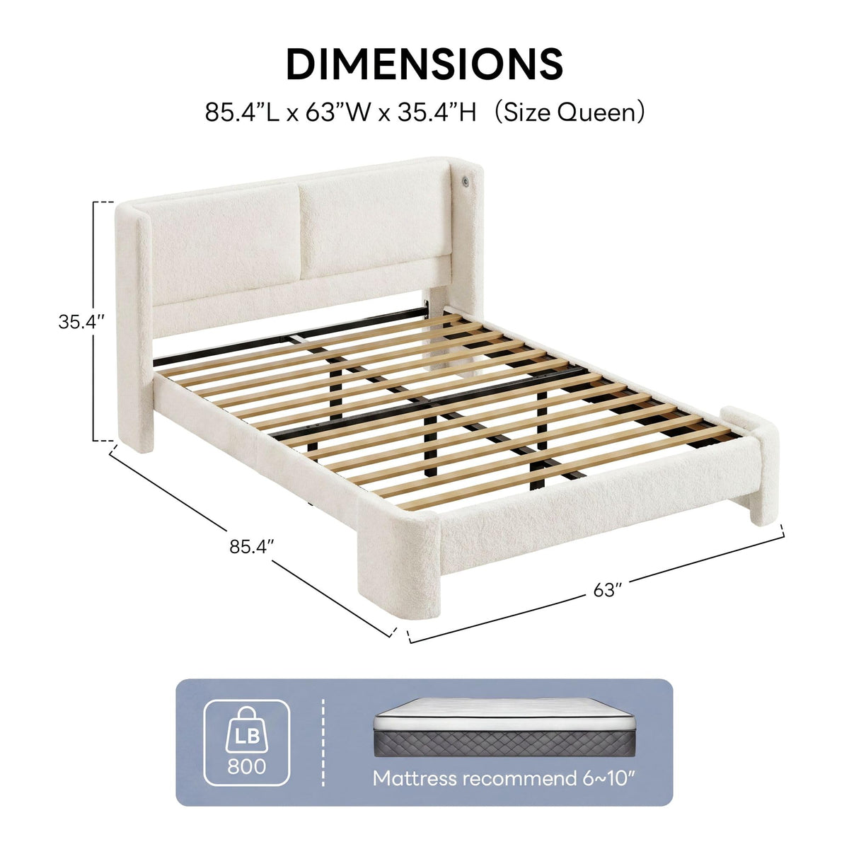 Queen Bed Frame with USB Ports & Wingback Headboard A5762