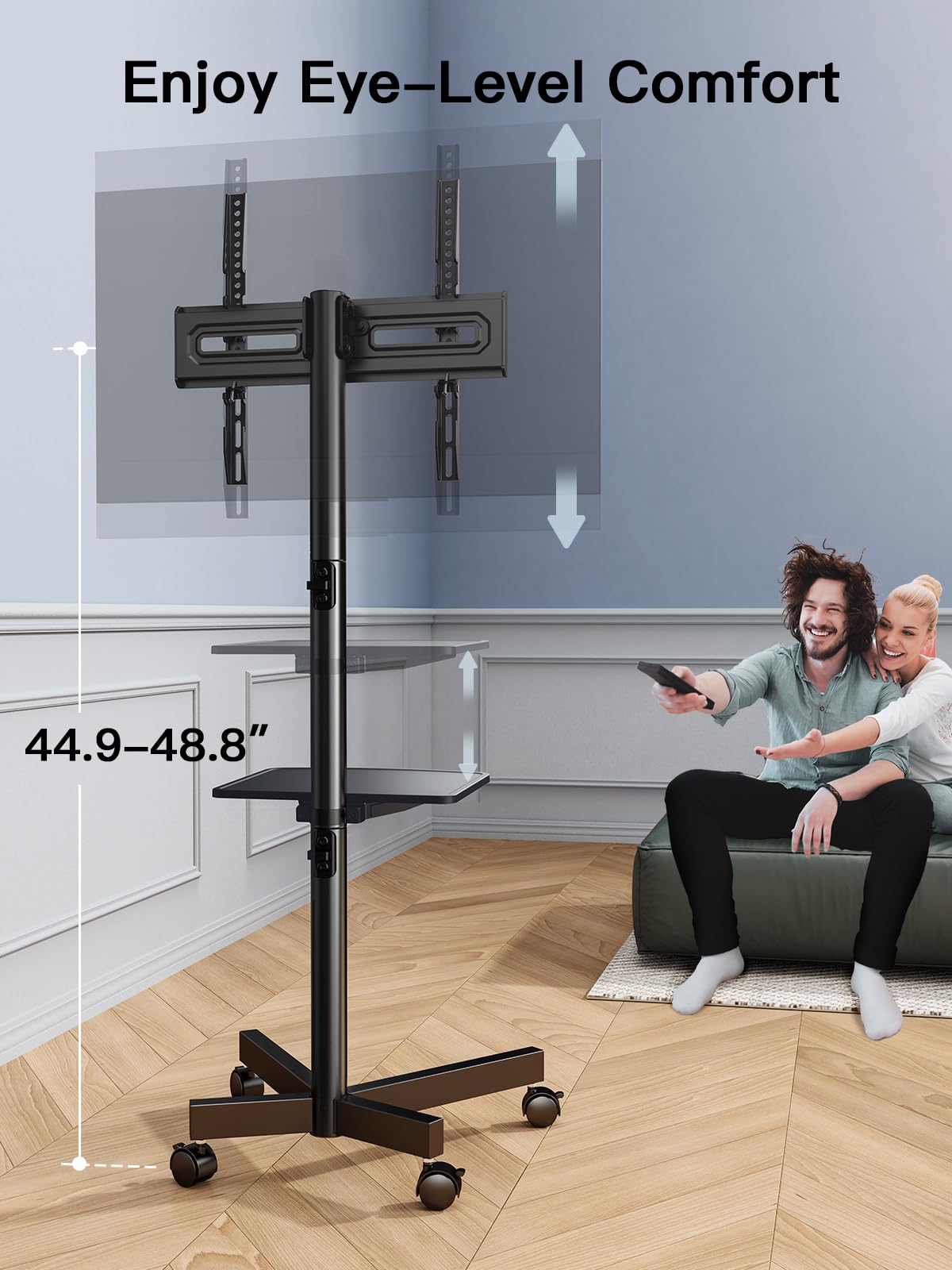 Rolling TV Stand on Wheels for 23-65 Inch TVs, Tilt Mobile TV Cart Holds up to 99 lbs with Adjustable Height Shelf H9430