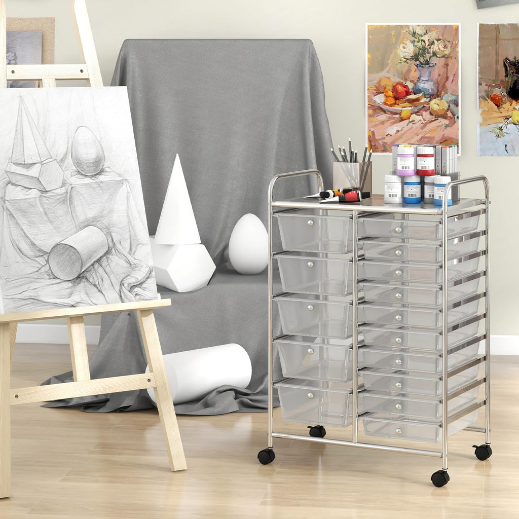 15 Drawer Rolling Storage Cart with Metal Frame Q416