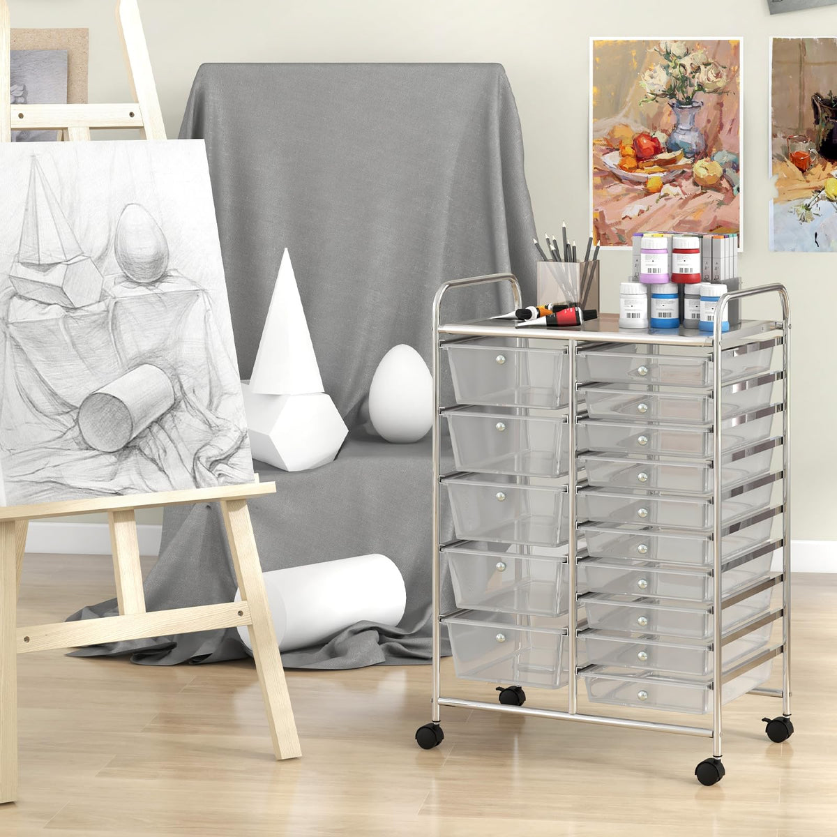 15 Drawer Rolling Storage Cart with Metal Frame Q416