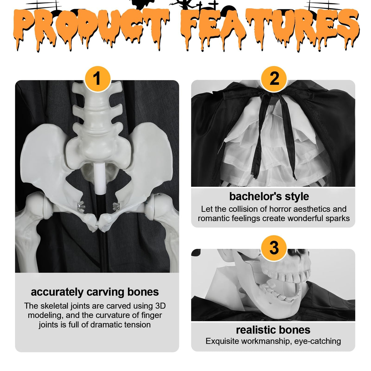 Halloween Skeleton Decor, 5.4 ft Posable I86989