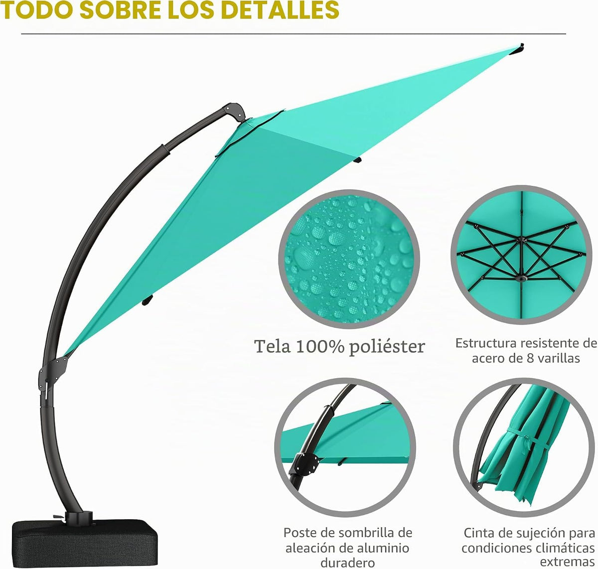 11ft Turquoise Blue Offset Cantilever Patio Umbrella with Base P14999