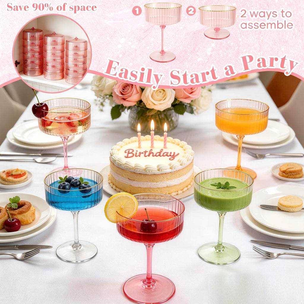 Pink 6 Pcs 10 Oz Plastic Martini Glasses F12067